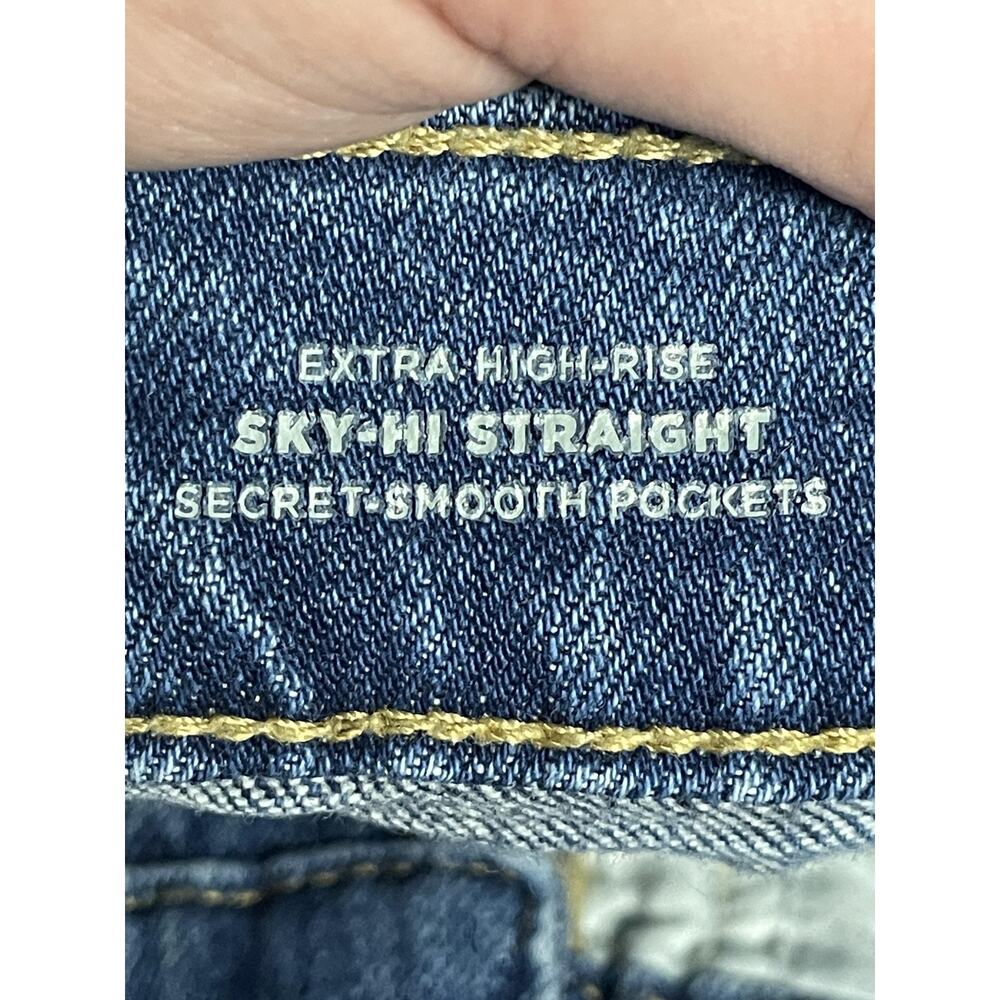 Old Navy Womens 10 Blue Sky-Hi Straight Extra High Rise Distressed Jeans Distroy - Picture 11 of 13